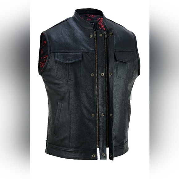 Men's Black Leather Vest - Picture 5 of 6